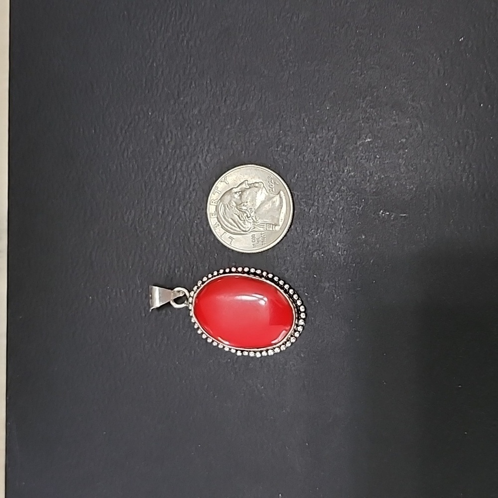 Red Coral Gemstone Oval Pendant - Picture 2 of 4
